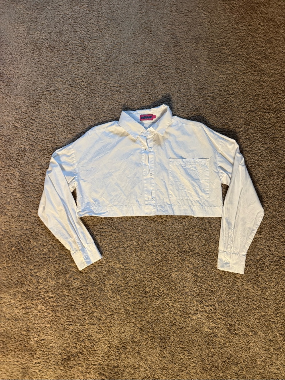 Cropped Long-Sleeve Button-Up Shirt - White